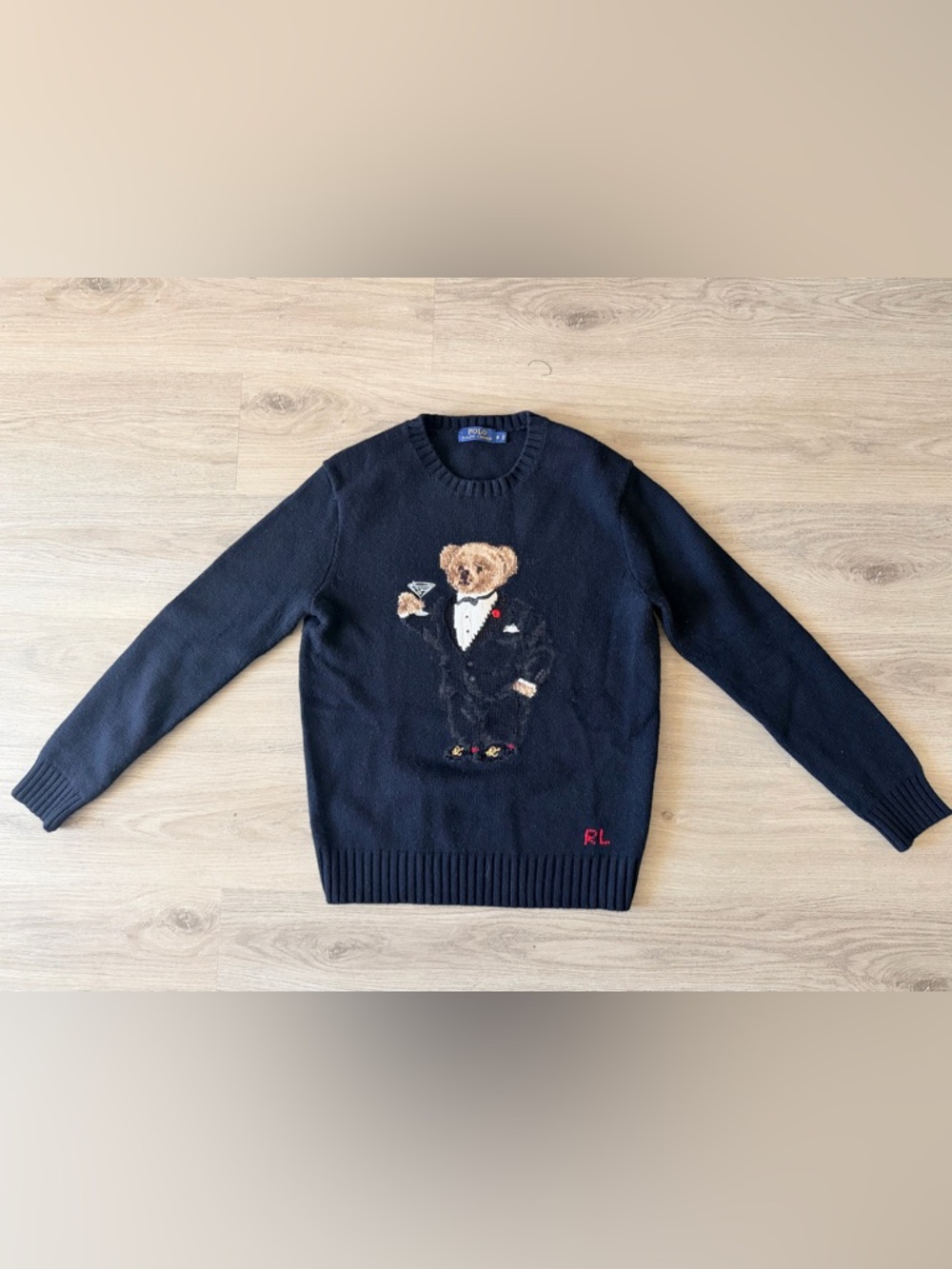 Polo by Ralph Lauren Navy Crewneck Sweater with Tuxedo Bear, Men’s size S